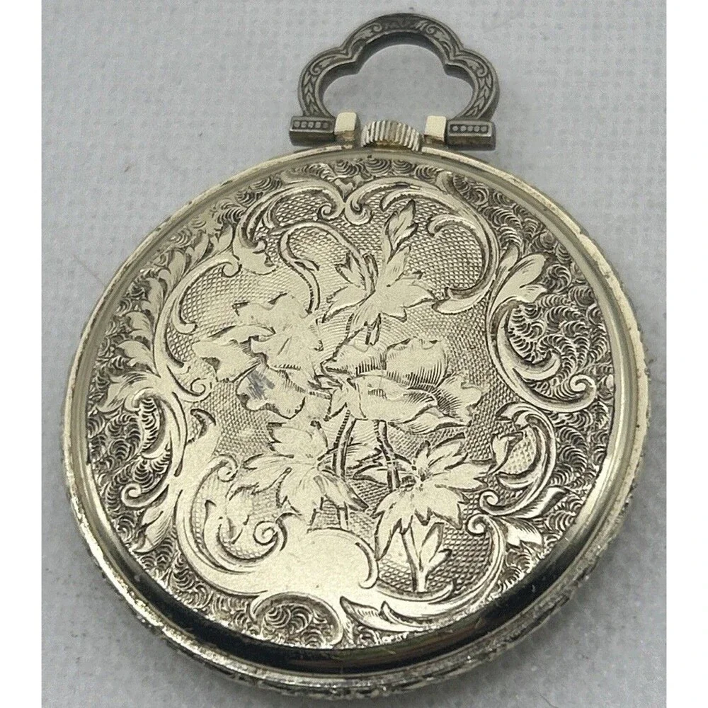 Endura Time Corporation Dynasty Swiss 1 Jewel Ladies Pocket Watch Gold Tone
